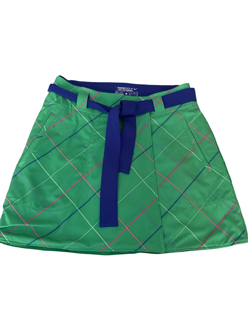 Nike Green Plaid A-Line Skort with Blue Waist Tie-S